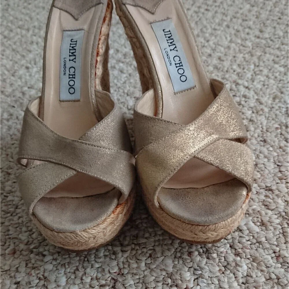 Jimmy Choo Glitter Phyllis Cross Strap wedges size 37.5